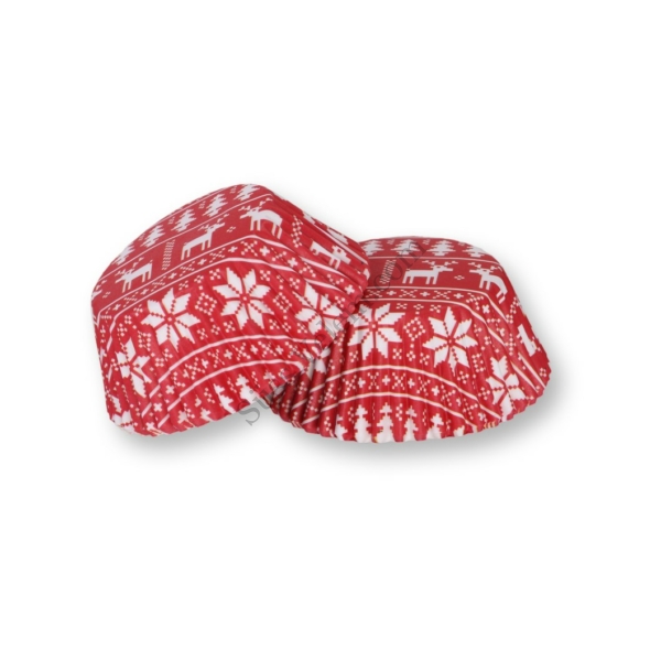 100 db-os piros alapon fehér norvég mintás karácsonyi muffin papír