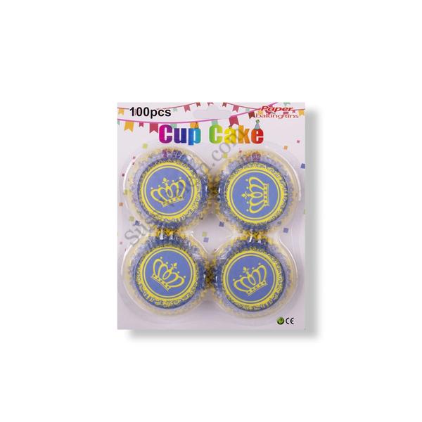 100 db kék-sárga korona mintás muffin papír