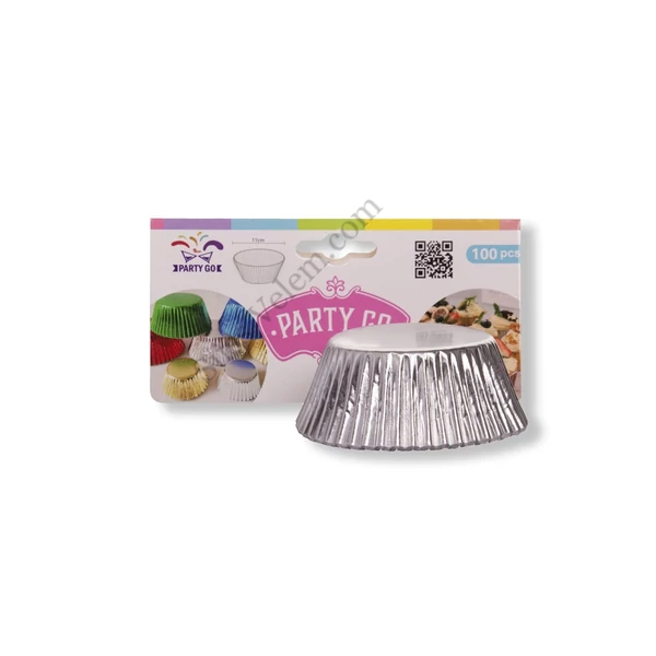 100 db-os Party Go fényes ezüst muffin papír