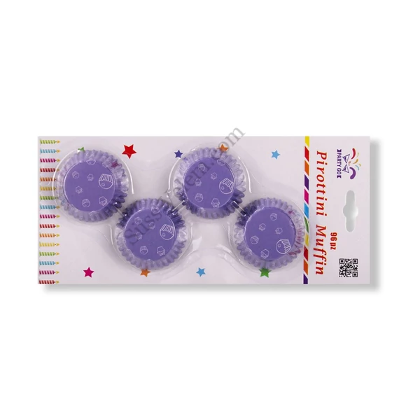 96 db-os Party Go lila alapon fehér süti mintás bonbon papír