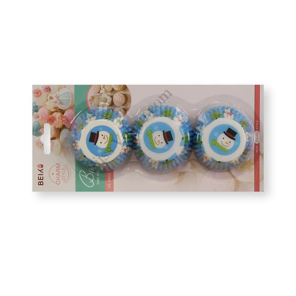 100 db-os világoskék hóemberes karácsonyi minimuffin papír