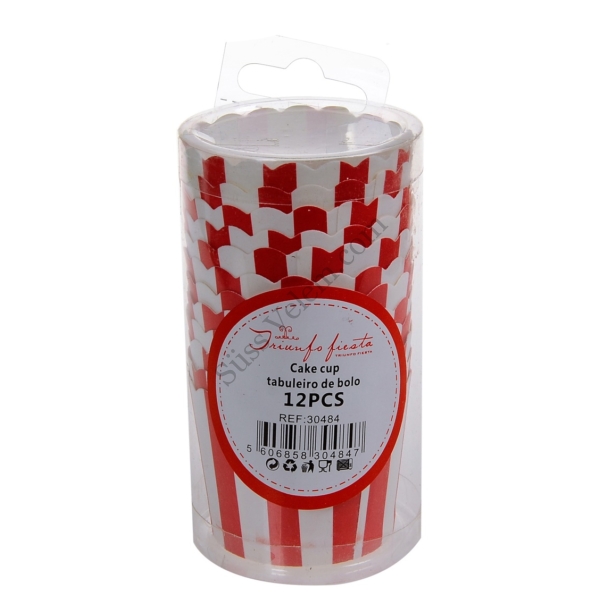 12 db keményfalú piros fehér csíkos muffin papír