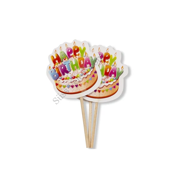 12 db szülinapi tortás muffin díszítő pálcika
