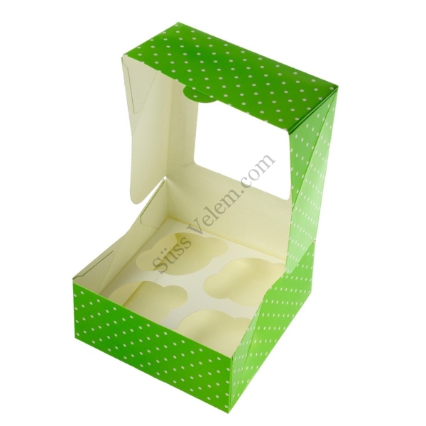 2 db zöld fehér pöttyös 4 adagos karton muffin doboz