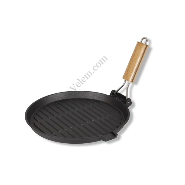26 cm-es öntöttvas grill serpenyő fa nyéllel