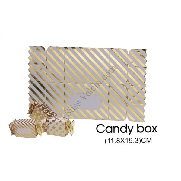 3 db 11,8*19,3 cm-es összehajtható arany karácsonyi mintás cukorka alakú ajándék doboz