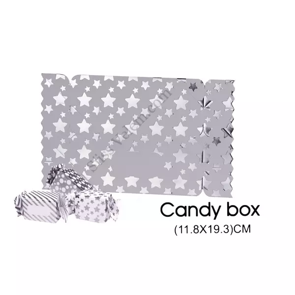 3 db 11,8*19,3 cm-es összehajtható ezüst karácsonyi mintás cukorka alakú ajándék doboz
