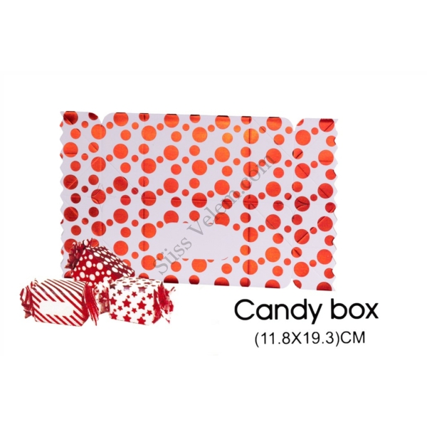 3 db 11,8*19,3 cm-es összehajtható piros karácsonyi mintás cukorka alakú ajándék doboz