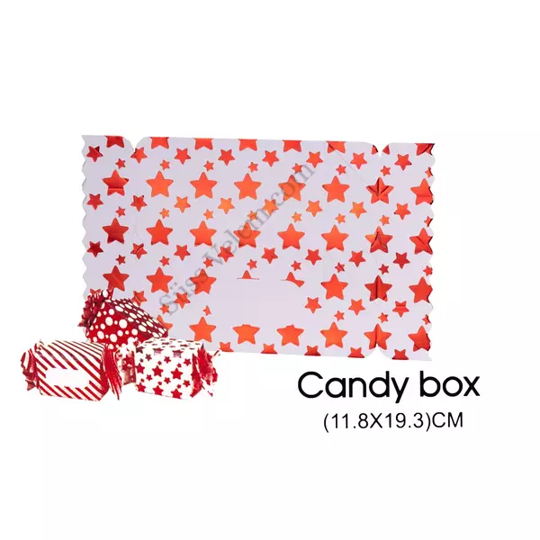3 db 11,8*19,3 cm-es összehajtható piros karácsonyi mintás cukorka alakú ajándék doboz