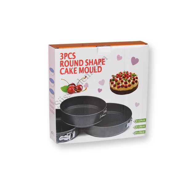 3 részes kerek kapcsos tortaforma készlet (24,26 és 28 cm-es formákkal)