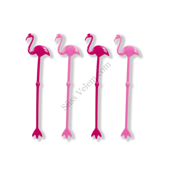 4 db rózsaszín flamingós műanyag koktél keverő pálcika