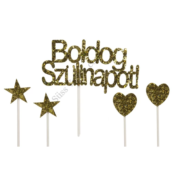 5 db-os csillogós arany Boldog Szülinapot tortadísz beszúró
