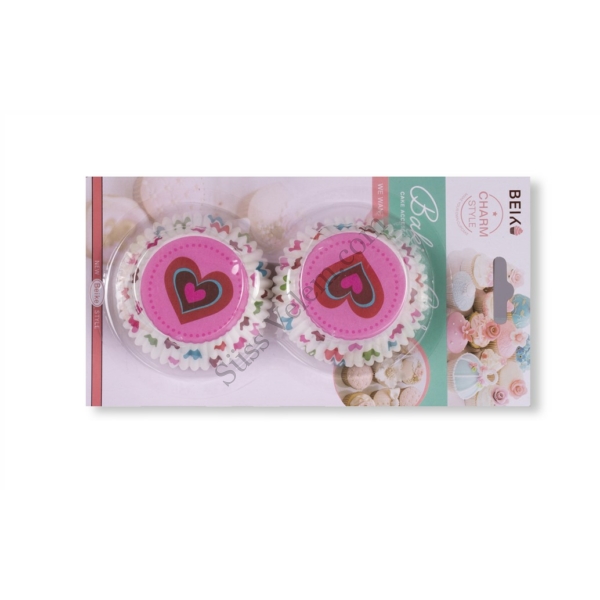 50 db-os fehér és rózsaszín szívecskés muffin papír