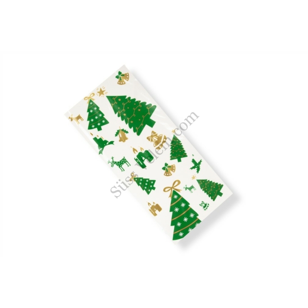 50 db zöld fenyőfa mintás karácsonyi celofán tasak lezáróval