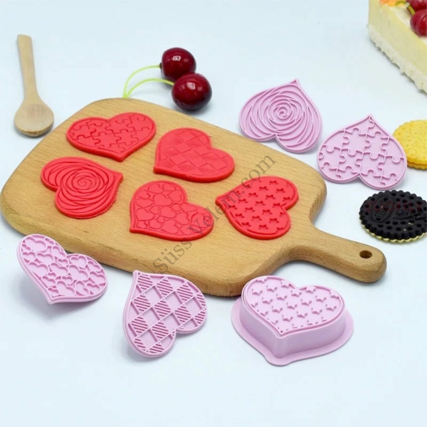 6 részes szív alakú süti kiszúró és mintázó készlet