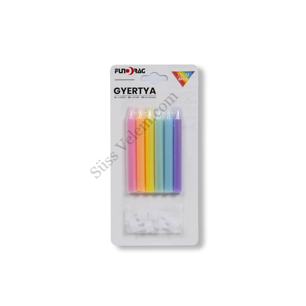 7,5 cm-es színes tortagyertya 6 db