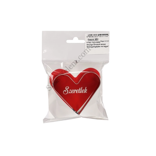7 cm-es fém szív alakú sütikiszúró Szeretlek feliratos csomagolásban