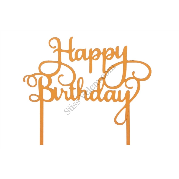 Narancssárga Happy Birthday felirat tortadísz sziluett