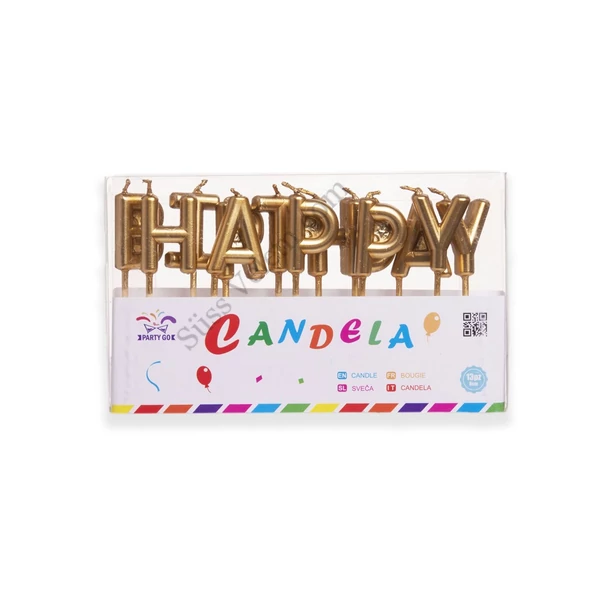 Arany színű Happy Birthday tortagyertya