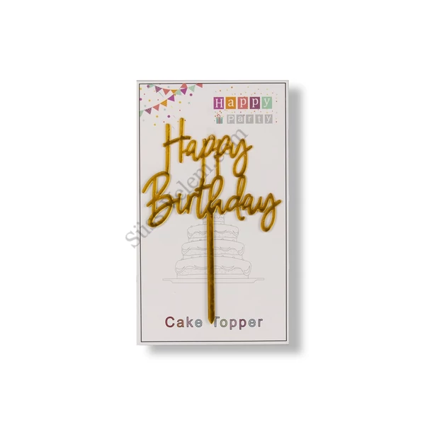 Arany színű műanyag Happy Birthday felirat beszúró tortadísz
