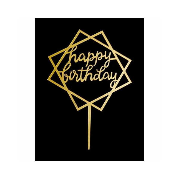 Arany színű négyzetes Happy Birthday feliratos szülinapi tortadísz sziluett