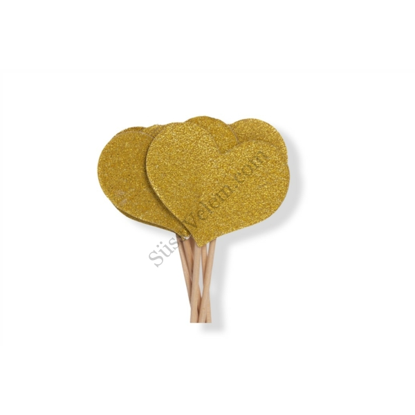 Arany színű szív 12 db mufin díszítő