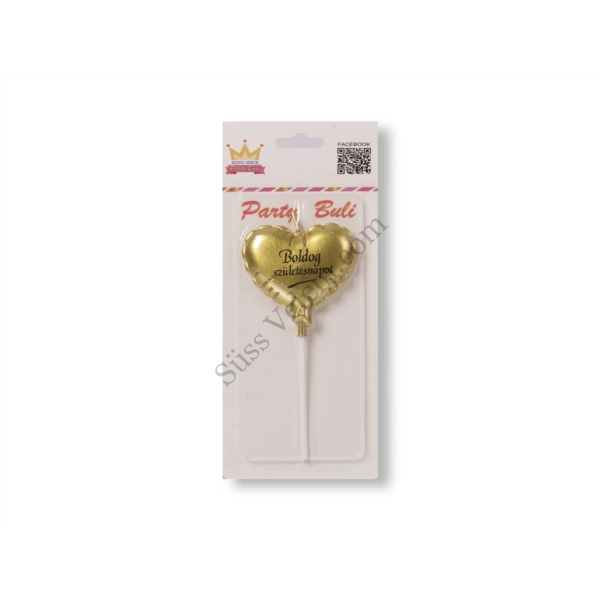 Arany szív alakú lufi Boldog születésnapot tortagyertya
