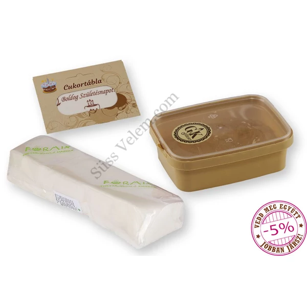 Boldog szülinapot feliratos cukortábla, Formix fondant massza és jégzselé tortadekoráló szett