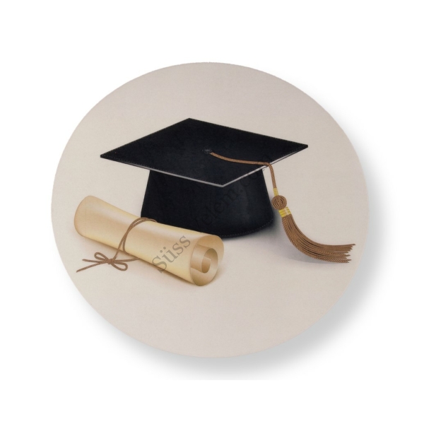 Diplomaosztós kalap és oklevél ballagási tortaostya
