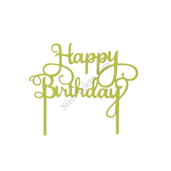 Élénk zöld Happy Birthday felirat tortadísz sziluett