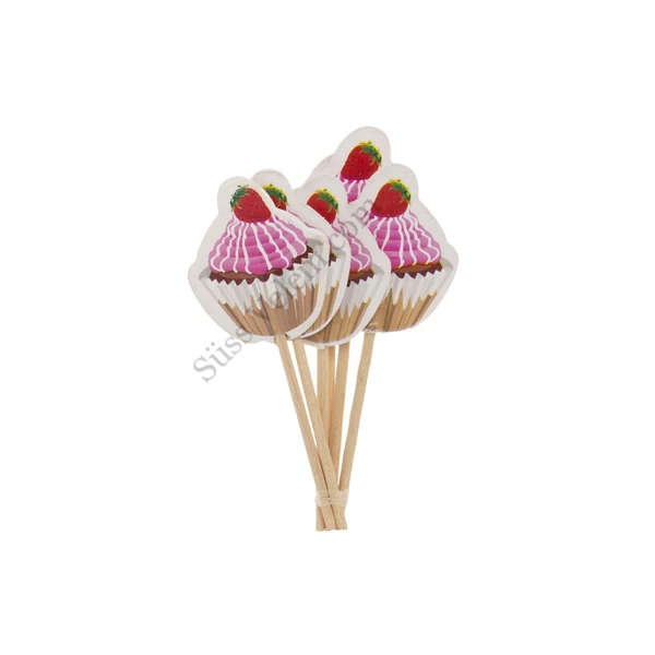 Epres cupcake alakú muffin díszítő pálcika 24 db