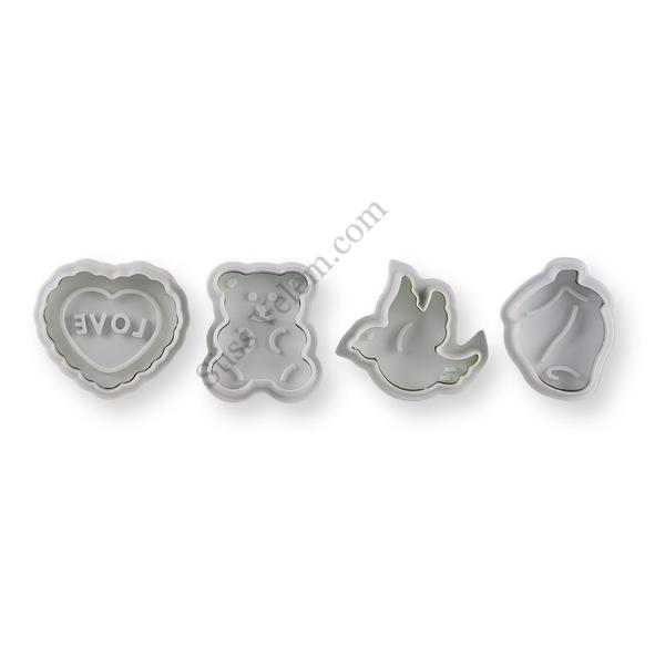 Fehér 4 részes LOVE & Bear rugós fondant kiszúró készlet
