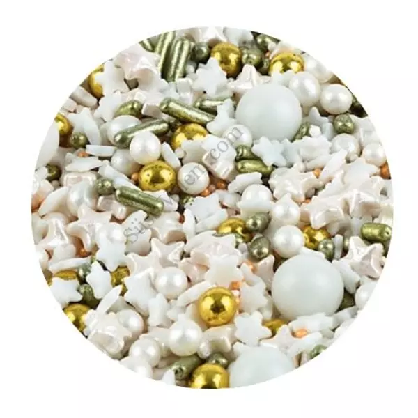 Fehér-arany karácsonyi cukor konfetti mix 200 g