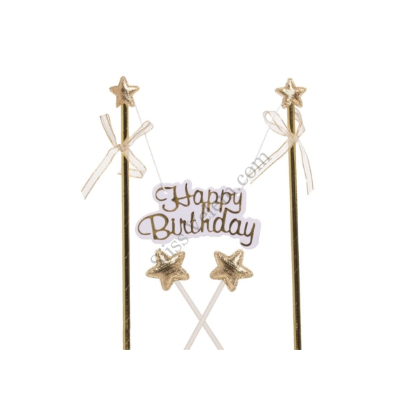 Fehér, arany színű csillagos Happy Birthday felirat tortabeszúró készlet