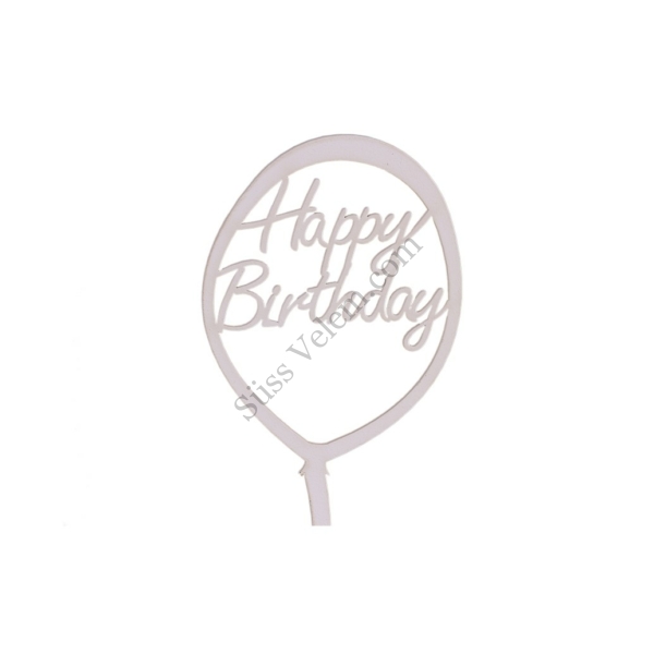 Fehér lufi alakú Happy Birthday feliratos tortadísz sziluett