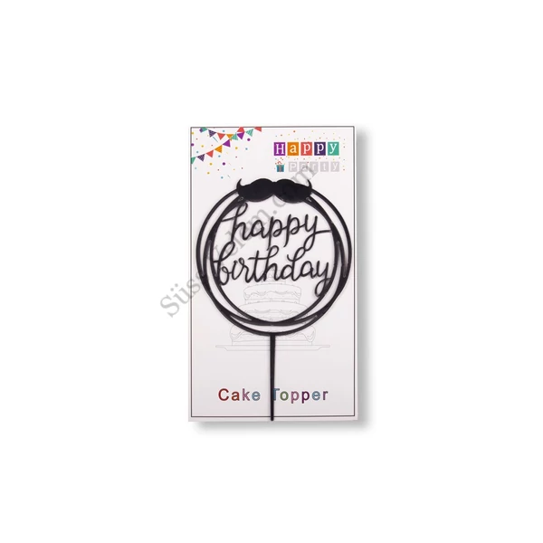 Fekete bajszos Happy Birthday torta beszúró