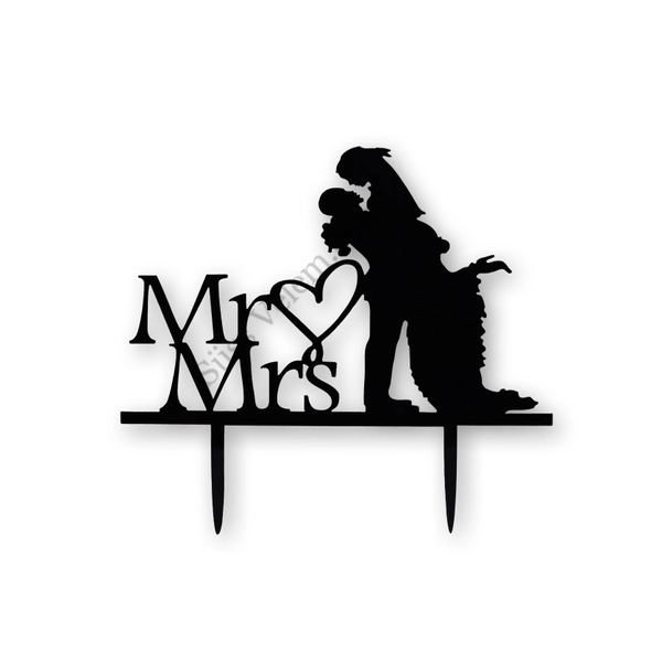 Fekete Mr & Mrs esküvői tortadísz beszúró magasba emelős (sziluett)