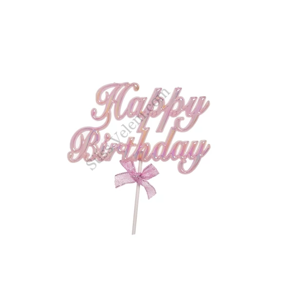 Fényes rózsaszín műanyag Happy Birthday beszúró tortadísz