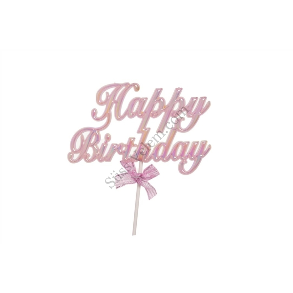 Fényes rózsaszín műanyag Happy Birthday beszúró tortadísz
