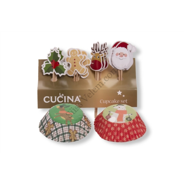 Karácsonyi muffin papír és díszítő készlet vegyes mintával