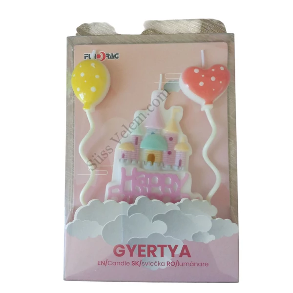 Kastély és lufik Happy Birthday tortagyertya szett