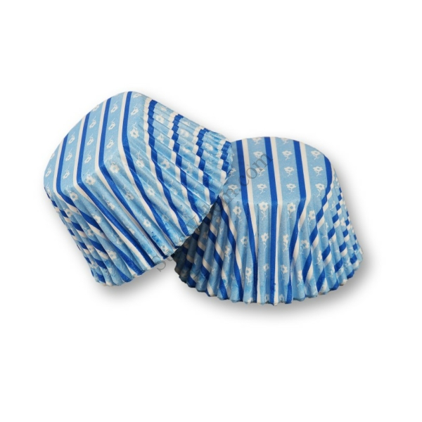 Kék csíkos és virág mintás muffin papír 100 db