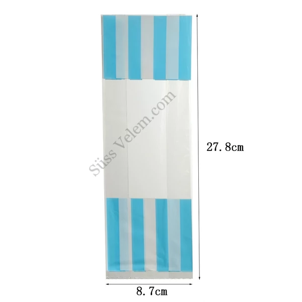 2 db 9*28 cm-es kék fehér csíkos celofán tasak