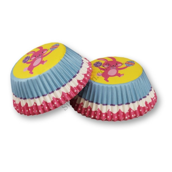 Kék, rózsaszín, alul húsvéti nyuszi mintás húsvéti muffin papír