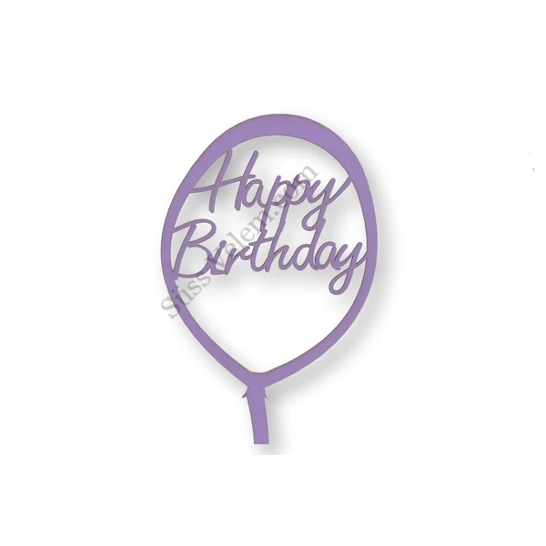 Lila lufi alakú Happy Birthday feliratos tortadísz sziluett