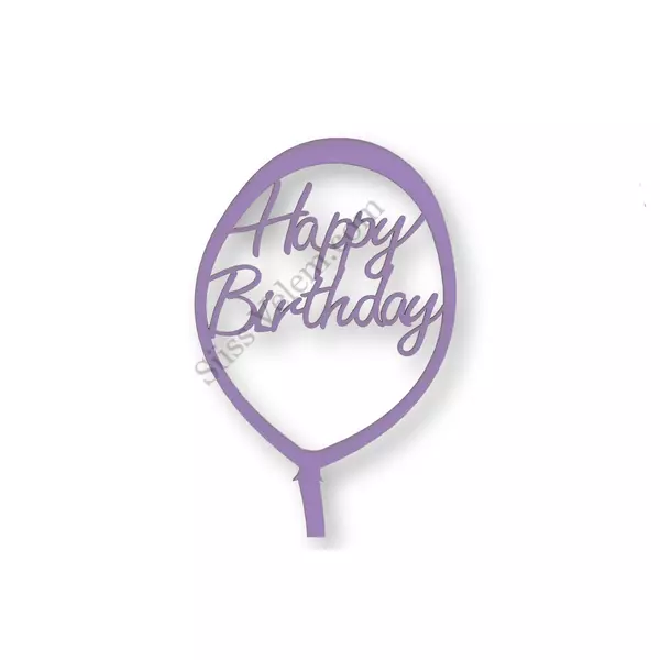 Lila lufi alakú Happy Birthday feliratos tortadísz sziluett