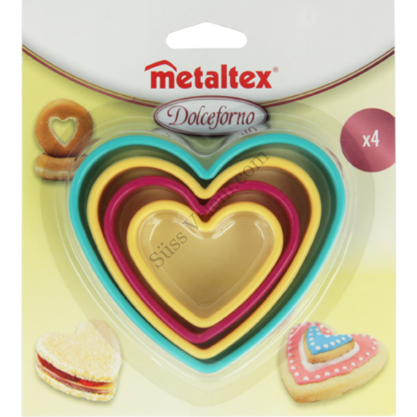 Metaltex 4 részes műanyag szív alakú süti kiszúró készlet