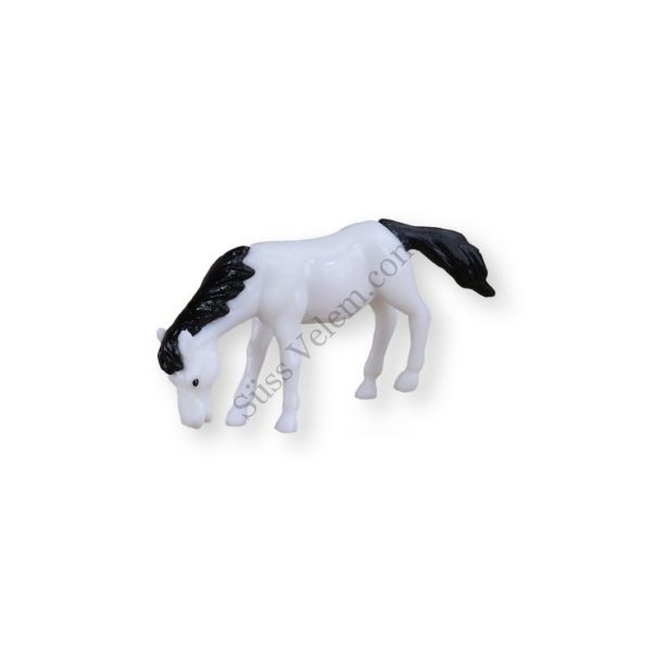 Mini fehér ló fekete sörénnyel műanyag tortadísz szülinapi tortára