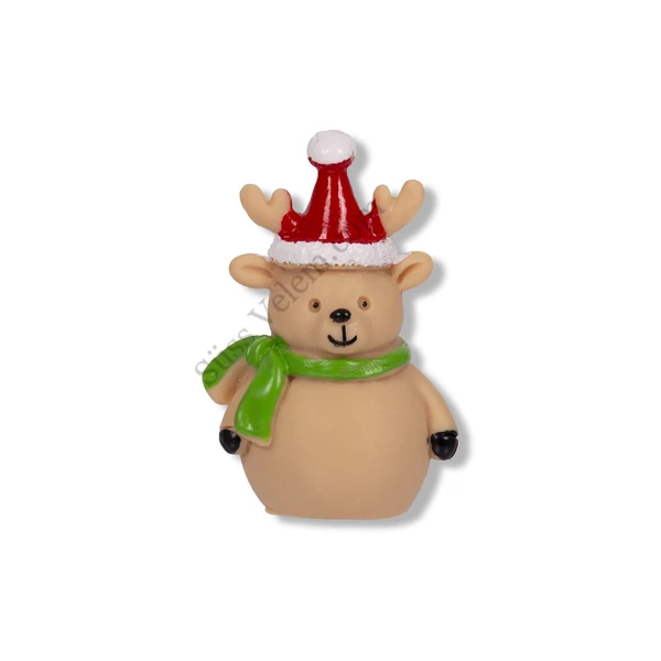 Mini rénszarvas mikulás sapkában műanyag tortadísz