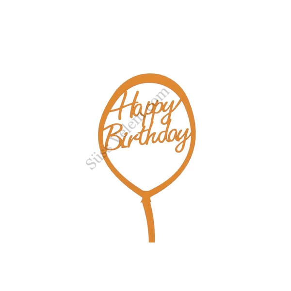 Narancssárga lufi alakú Happy Birthday feliratos tortadísz sziluett